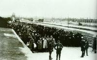[Photo: Selektionsrampe in Auschwitz, 1944]