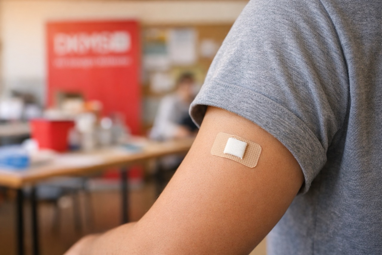 Groß Arm mit Verband bei Blutspende